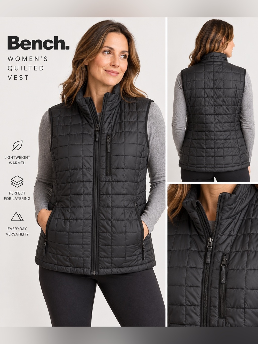 Bench Women’s XXL Black Lightweight Quilted Puffer Vest Full Zip